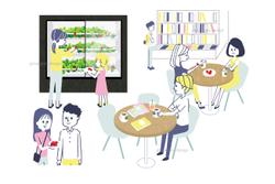   ビルの中でいちご狩りができる、「City Farmimng」事業のロゴとイラスト